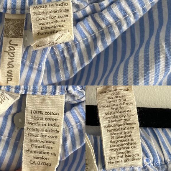 JAPNA Striped Off Shoulder Blouse Embroidered Flowers Blue White S - Picture 7 of 7